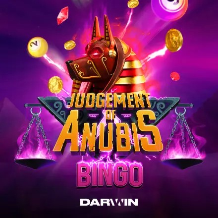 Lottery logo of Judgement of Anubis Bingo from Darwin Gaming at Kyngs Casino